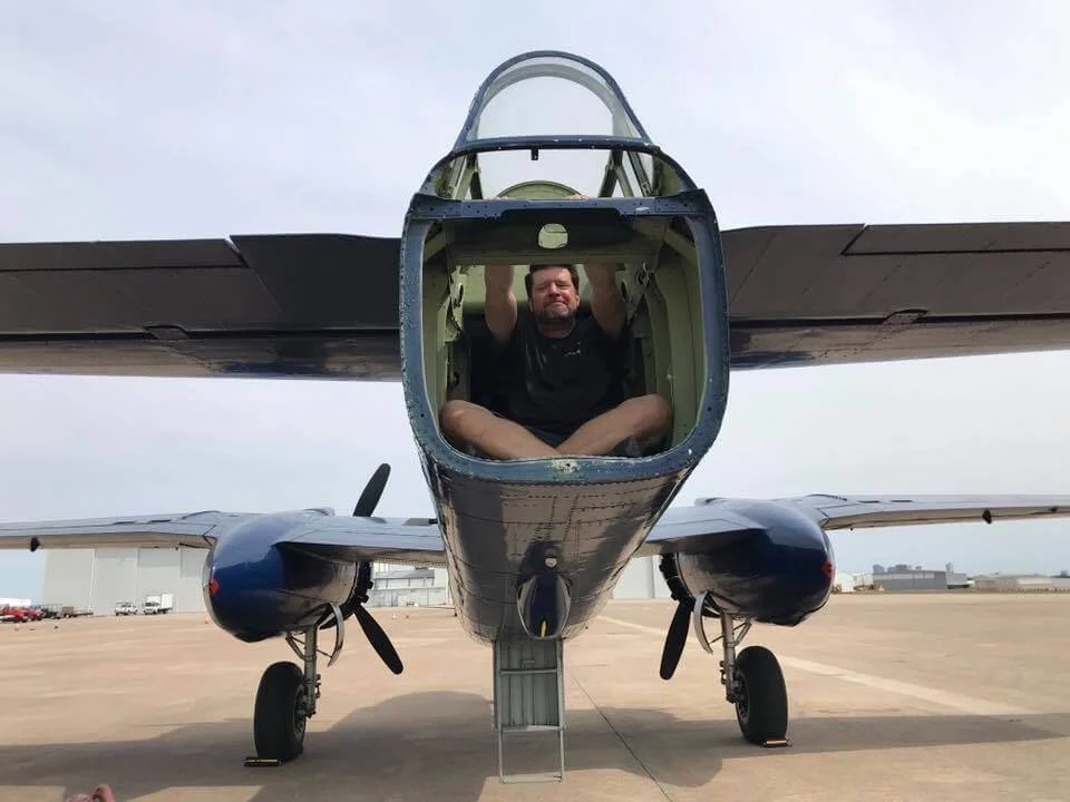 Adam White camera position filming air to air of a B-29